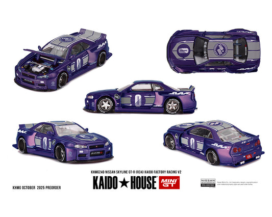(Preorder) Kaido House x Mini GT Nissan Skyline GT-R (R34) Kaido factory Racing V2 – Midnight Purple (FREE SHIPPING)