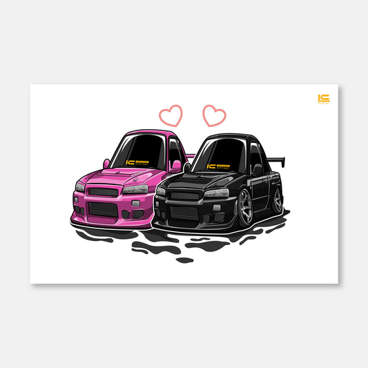 R34 Lovers Chibi Garage Art Print - Kansei Street