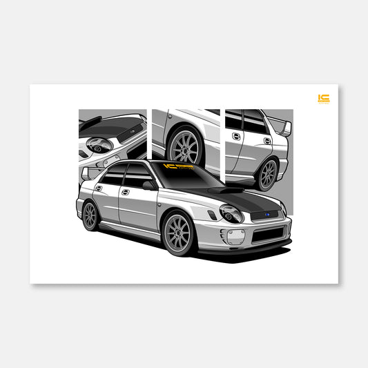 WRX STI -Bug-Eye (White) Street Racer Art Print - Kansei Street