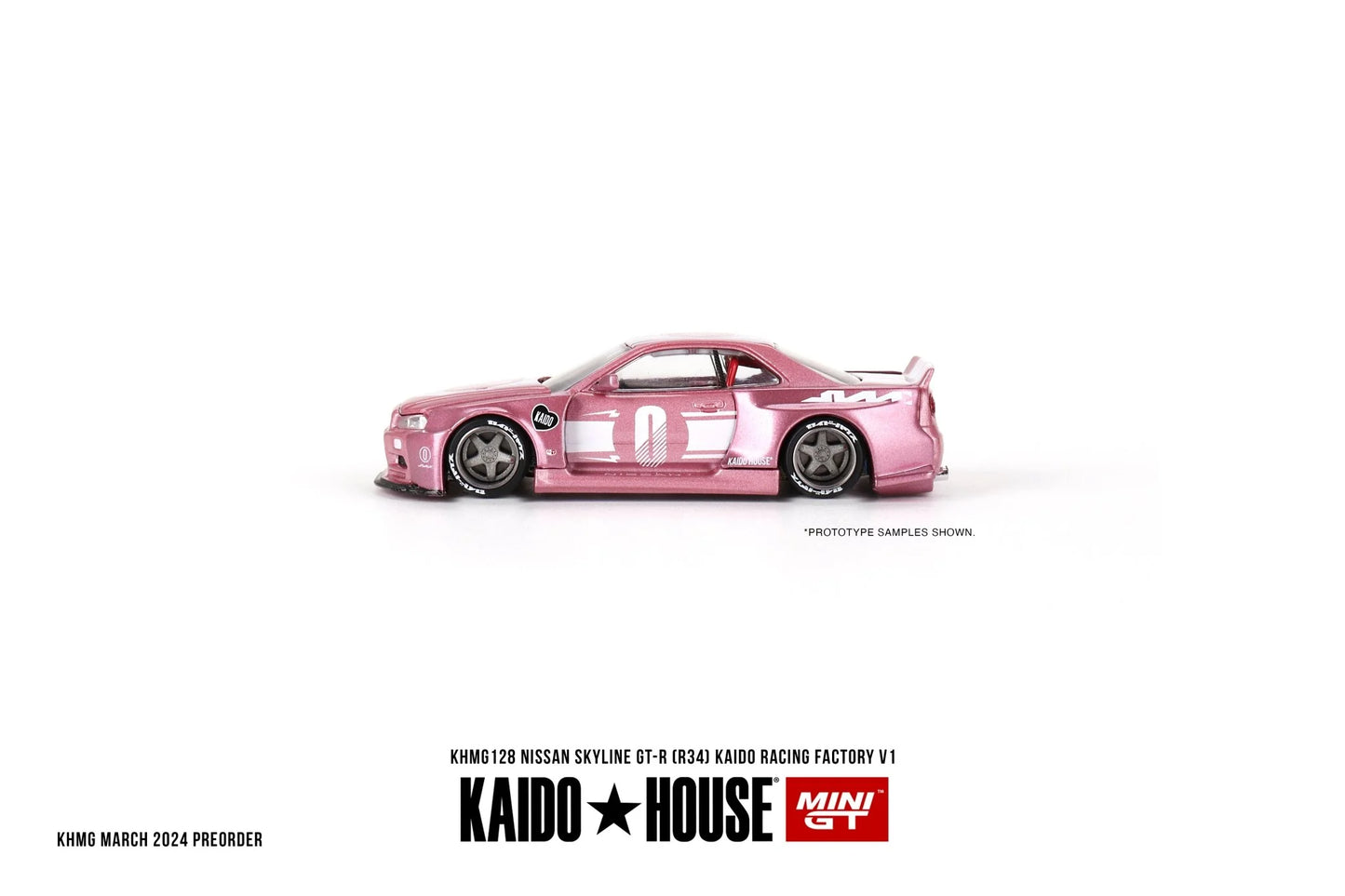 Nissan Skyline GT-R (R34) Kaido Racing Factory V1 - Pink Kaido House x Mini GT