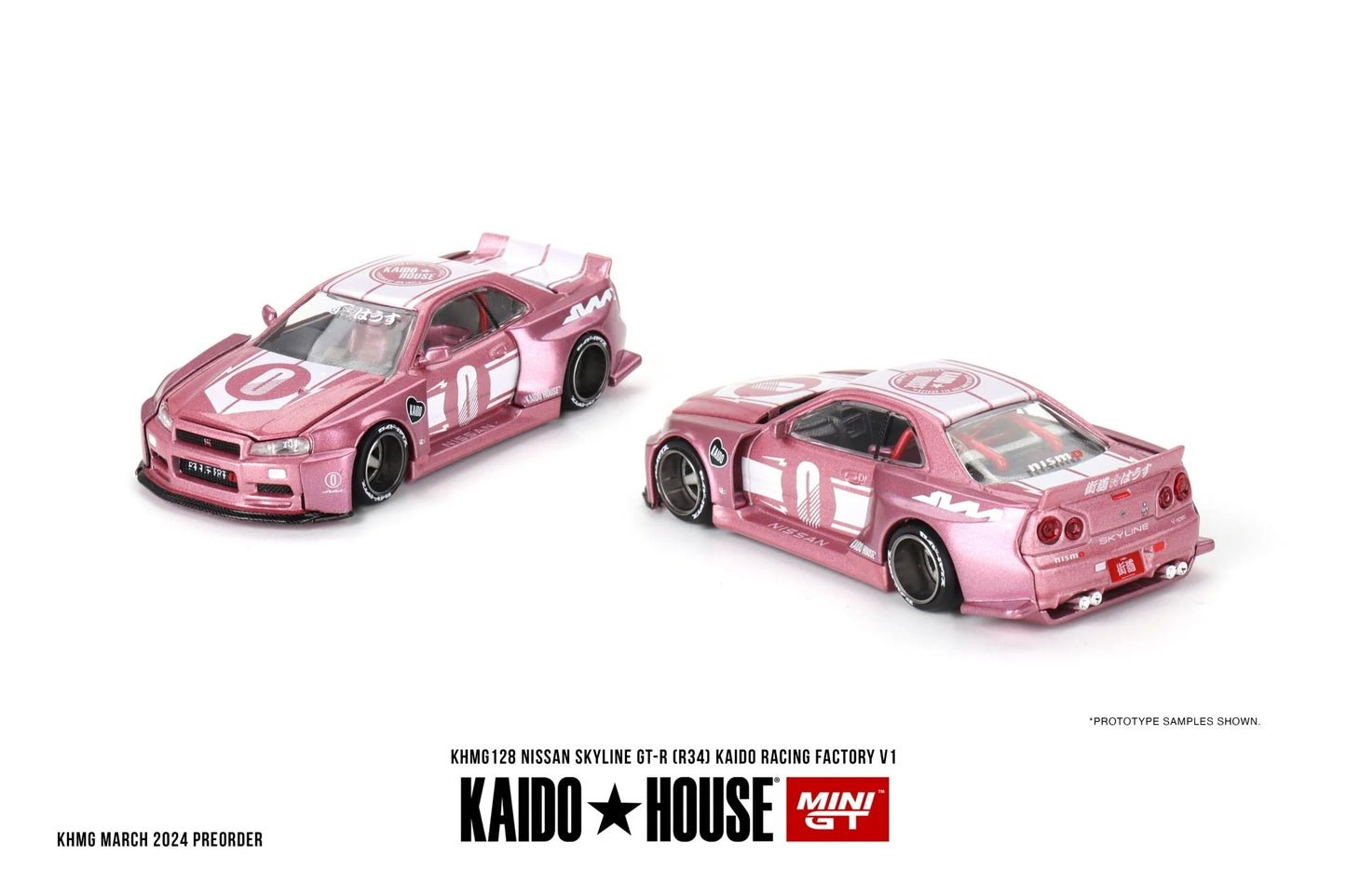 Nissan Skyline GT-R (R34) Kaido Racing Factory V1 - Pink Kaido House x Mini GT