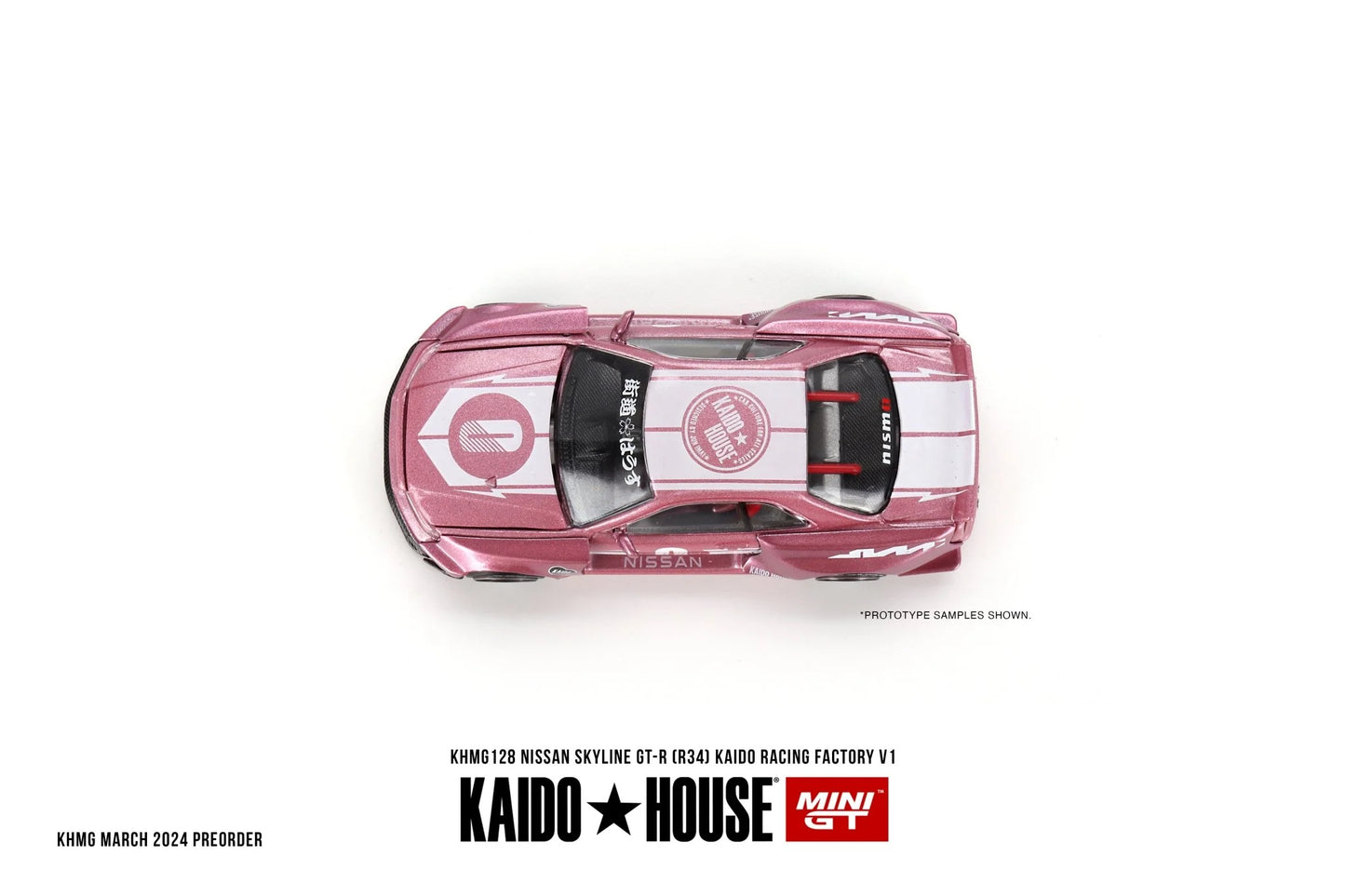 Nissan Skyline GT-R (R34) Kaido Racing Factory V1 - Pink Kaido House x Mini GT
